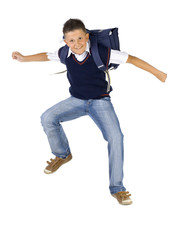 Jumping school boy