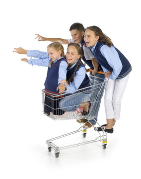 School team with trolley