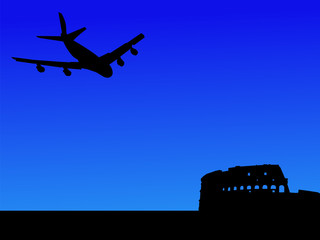 Fototapeta premium plane arriving in Rome with Colosseum