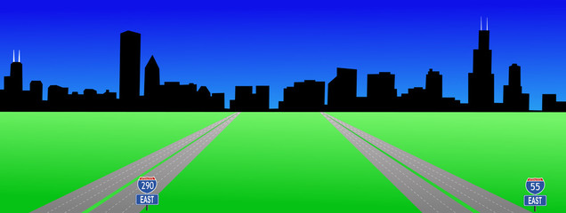 Chicago Skyline and interstates