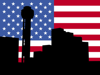 Reunion tower Dallas with flag