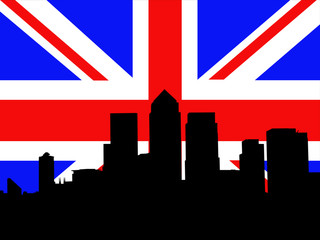 London Docklands Skyline and flag