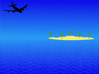 Naklejka premium plane flying to tropical island