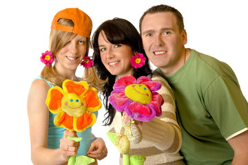 Happy Familly With Flowers