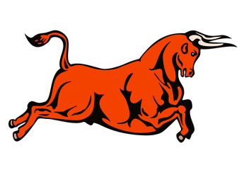 Charging texas longhorn bull