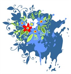 Blue grunge flowers background