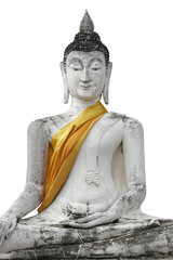 Statue de boudha sur fond blanc