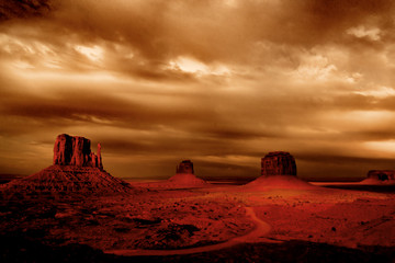 Dark storms hovering at Monument Valley