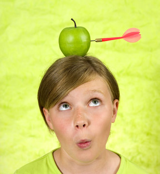 Girl With An Apple On Her Head, Hitted By A Red Arrow