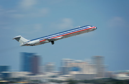 Passenger jet taking off with motion blur