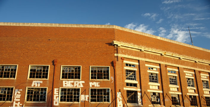 old abandoned building with view to blue sky