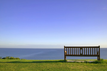 Fototapeta na wymiar Empty bench looking out to sea.