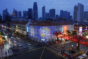 Naklejka premium colorful night scene and river of modern city