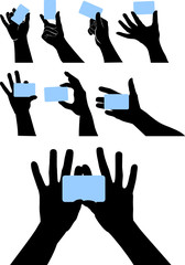 vector hands with cards
