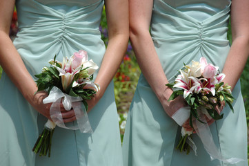 Bridesmaids holding bouquets