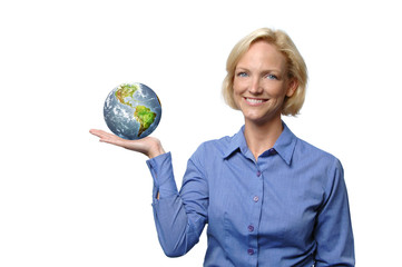 Fototapeta premium Businesswoman showing the world