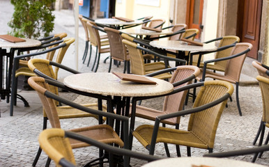 Cafe tables outdoors