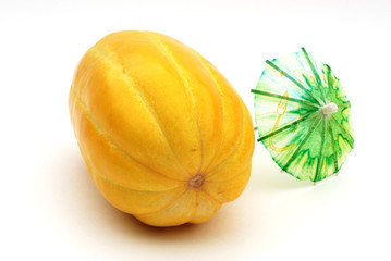 yellow chinese melon and paper umbrella