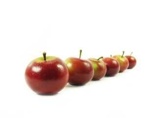 red apples in row on white