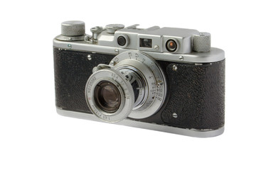 Old camera on the white background