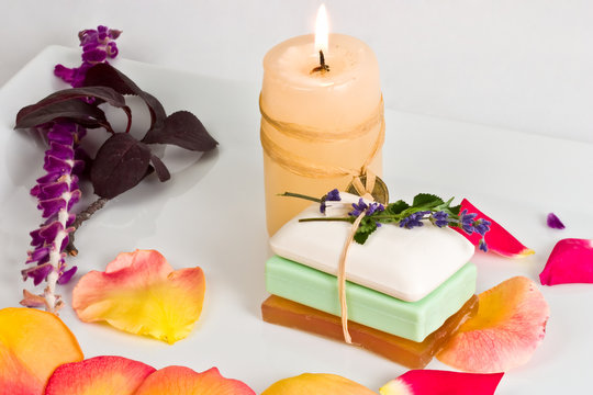 Soap bars and candle