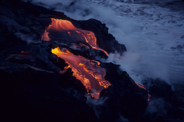 Lava cascade into the sea, Kilauea Volcano, Hawaii Island