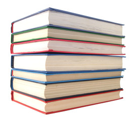 stack of books over white background