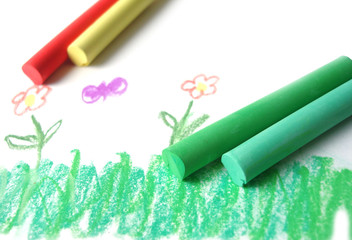 Picture of grass with red flowers (green chalk)