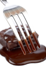 Fork and two chocolate cakes