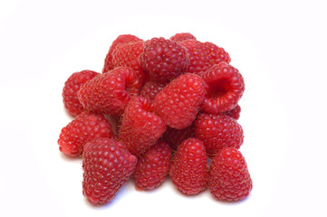 Rectangular of fresh raspberries isolated on white background