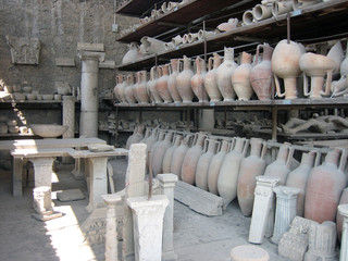 Ancient Roman Amphorae in Pompei Warehouse