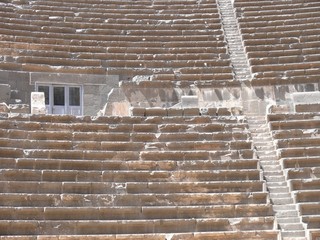 Rows of seats and steps, auditorium, ancient amphitheatre, Bosra