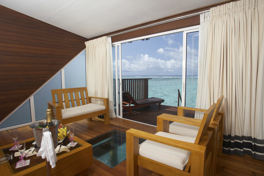 interior of tropical water bungalow