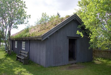 traditional turf roof house, Lofoten Islands, Norway