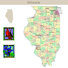 USA states series: Illinois. Political map with counties