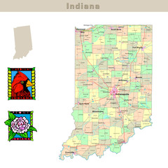 USA states series: Indiana. Political map with counties