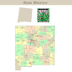 USA states series: New Mexico. Political map with counties
