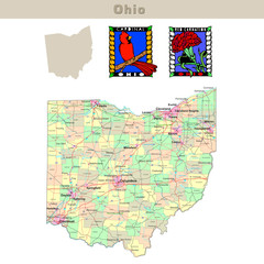 USA states series: Ohio. Political map with counties