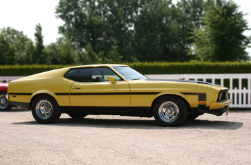 Classic American yellow muscle car