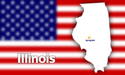 Illinois state contour against blurred USA flag
