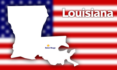Louisiana state contour against blurred USA flag
