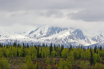 Naklejka na ściany i meble Snow melting on Alaska Range