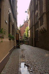 The old narrow street in Riga