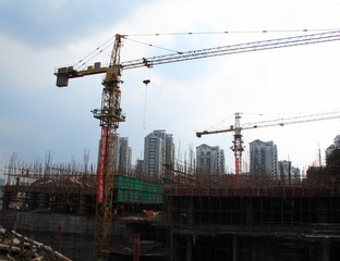 Construction site with cranes in China