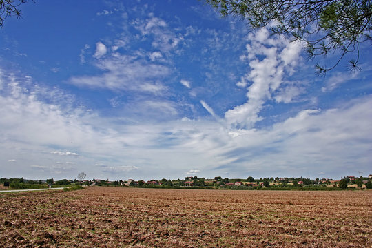 view acroo a ploughed field