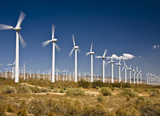 Fototapeta na wymiar Farma wiatrowa w pobliżu Tehachapi, Kalifornia