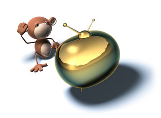 Singe regarde la television