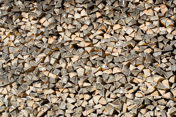 the woodpile of brich firewood