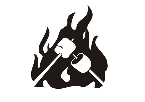 black and white marshmallows roasting over fire clip art preview