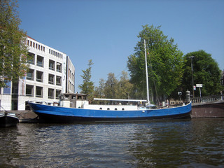 View of House Boat Docked in Coveted Part of Amsterdam